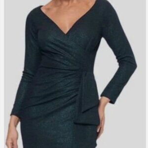 Xscape Women's Black Metallic-Threaded Gathered-Waist Dress Petite Size 14P